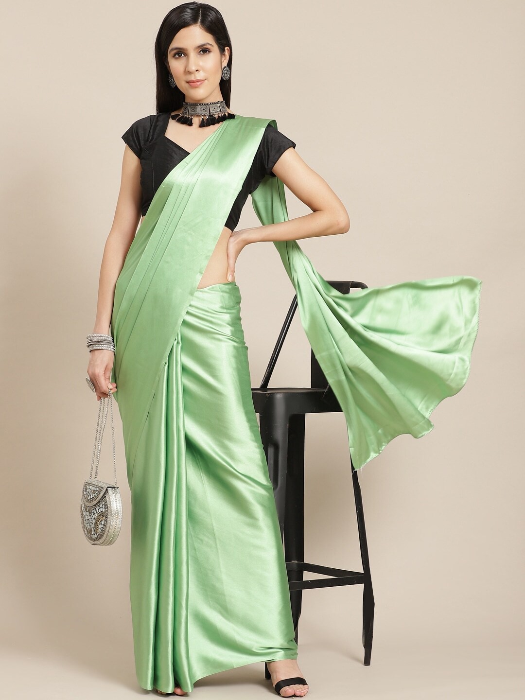 

SANJANA SILK Satin Silk Saree, Green