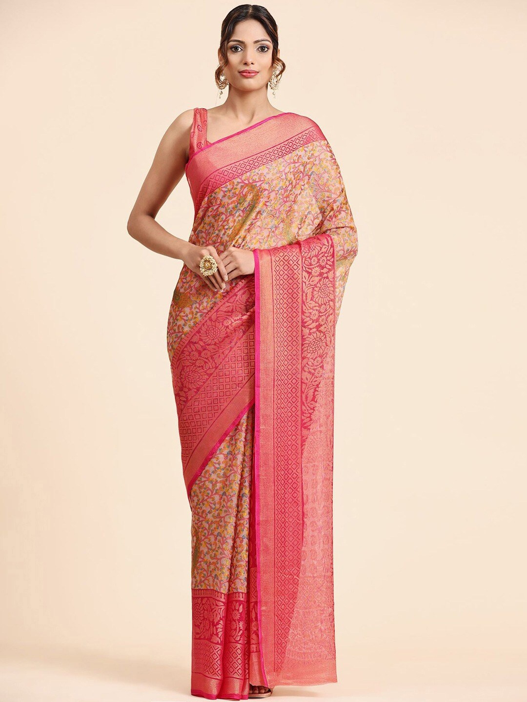 

SANJANA SILK Floral Printed Pure Georgette Saree, Pink