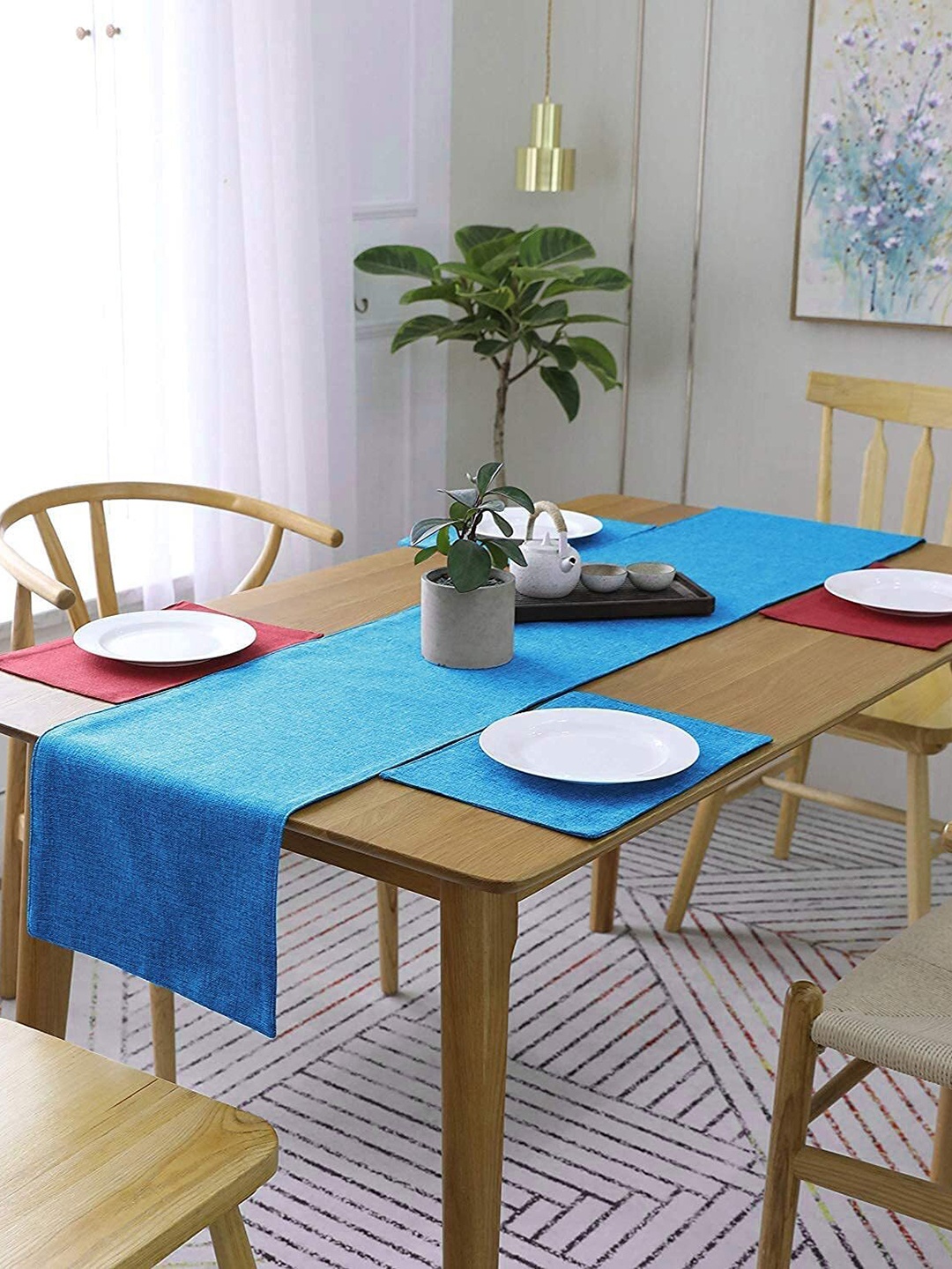 

CASA-NEST Jute Backing Heat Resistant Dining Table Runner, Blue