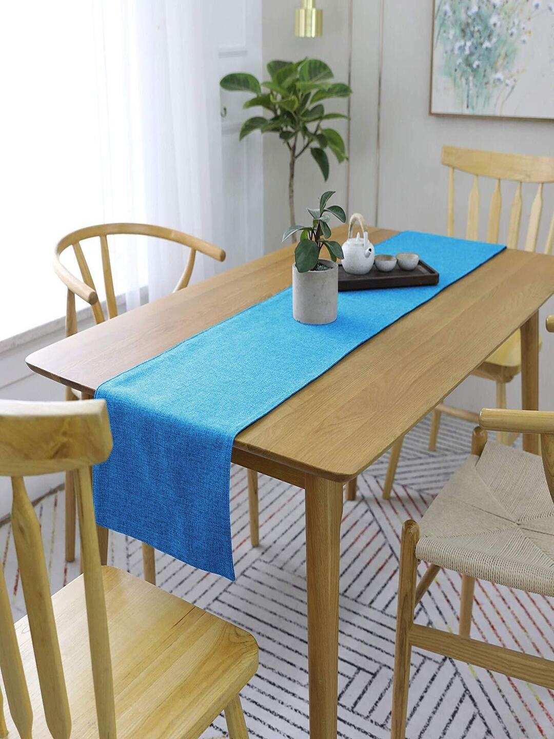 

CASA-NEST Jute Backing Heat Resistant Dining Table Runner, Blue