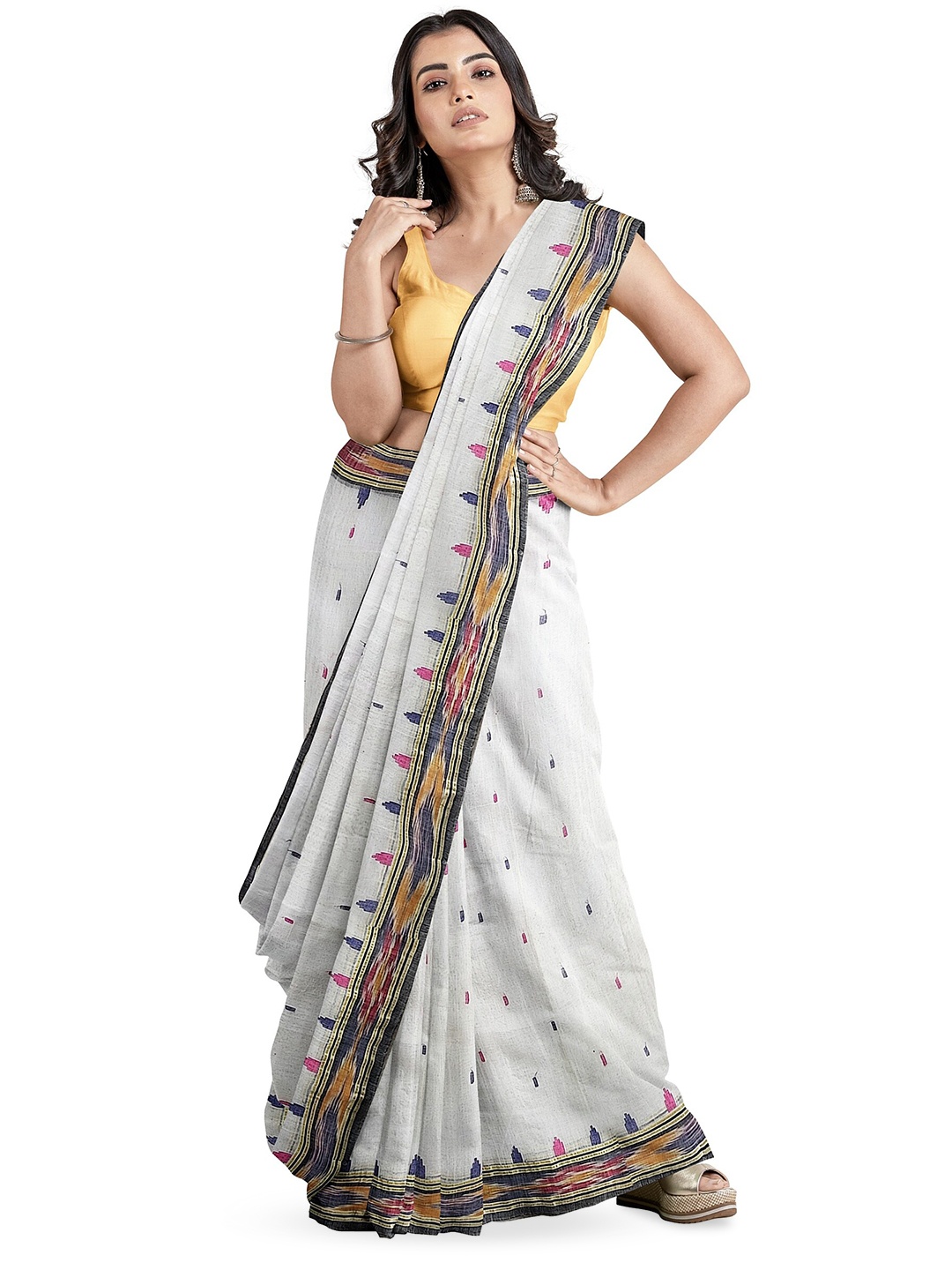 

SANGHAMITRA SAREES Batik Printed Pure Cotton Block Print Saree, White