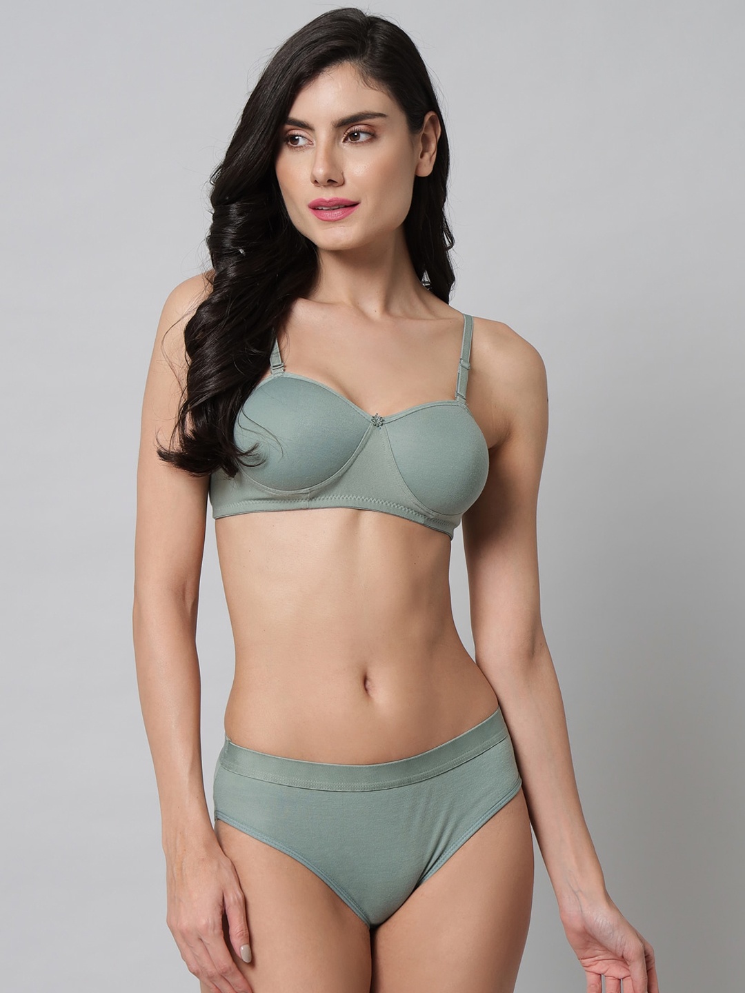 

Extoes Lightly Padded Mid-Rise Cotton Lingerie Set, Green