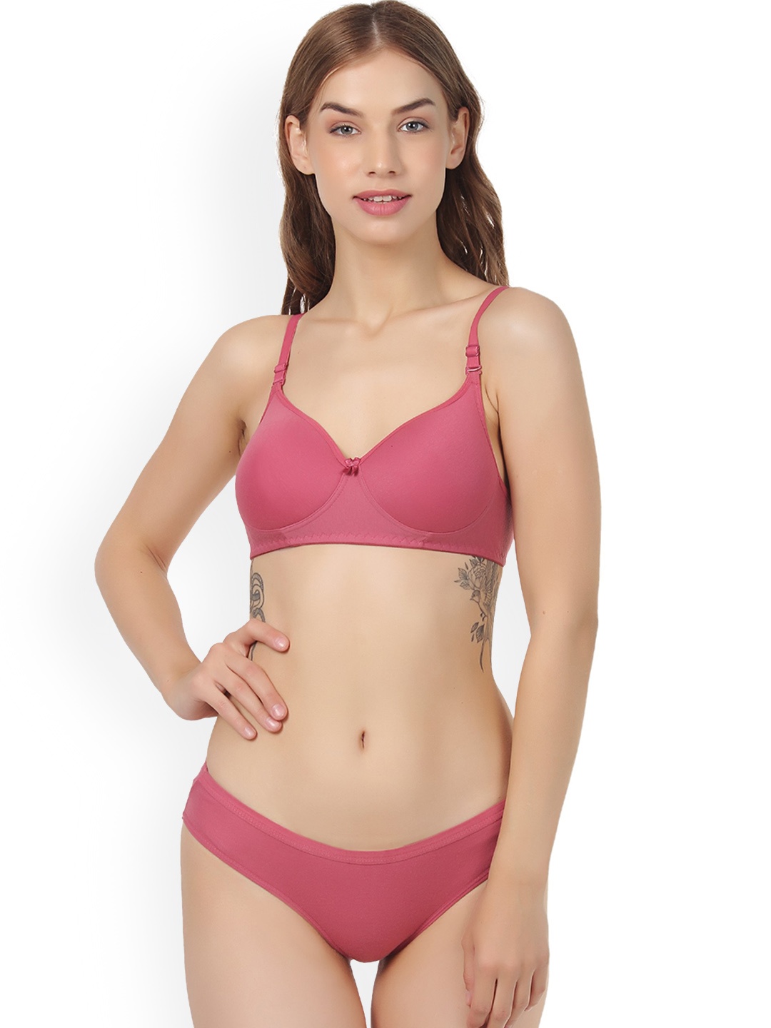 

Extoes Lightly Padded Mid-Rise Cotton Lingerie Set, Pink