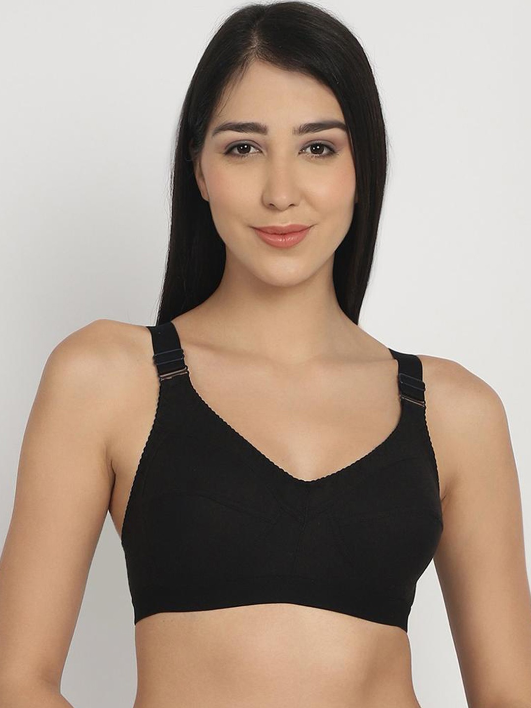

Extoes Full Coverage Seamless Non Padded Cotton T-shirt Bra With All Day Comfort, Black