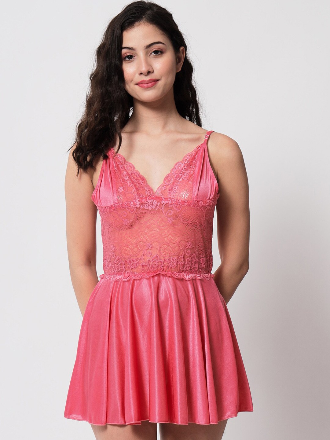 

Klamotten Satin Baby Doll, Pink