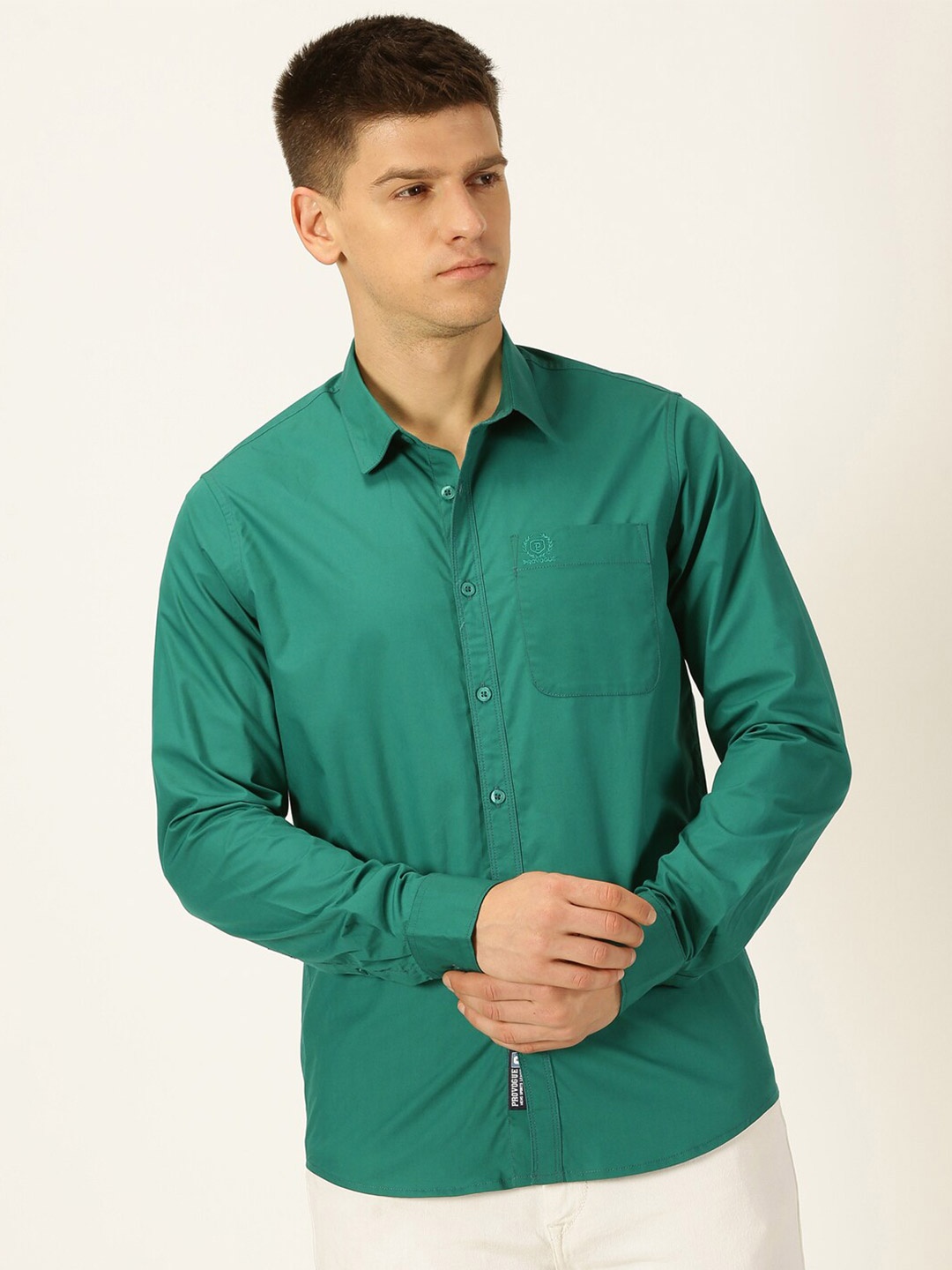 

Provogue Classic Slim Fit Pure Cotton Casual Shirt, Green
