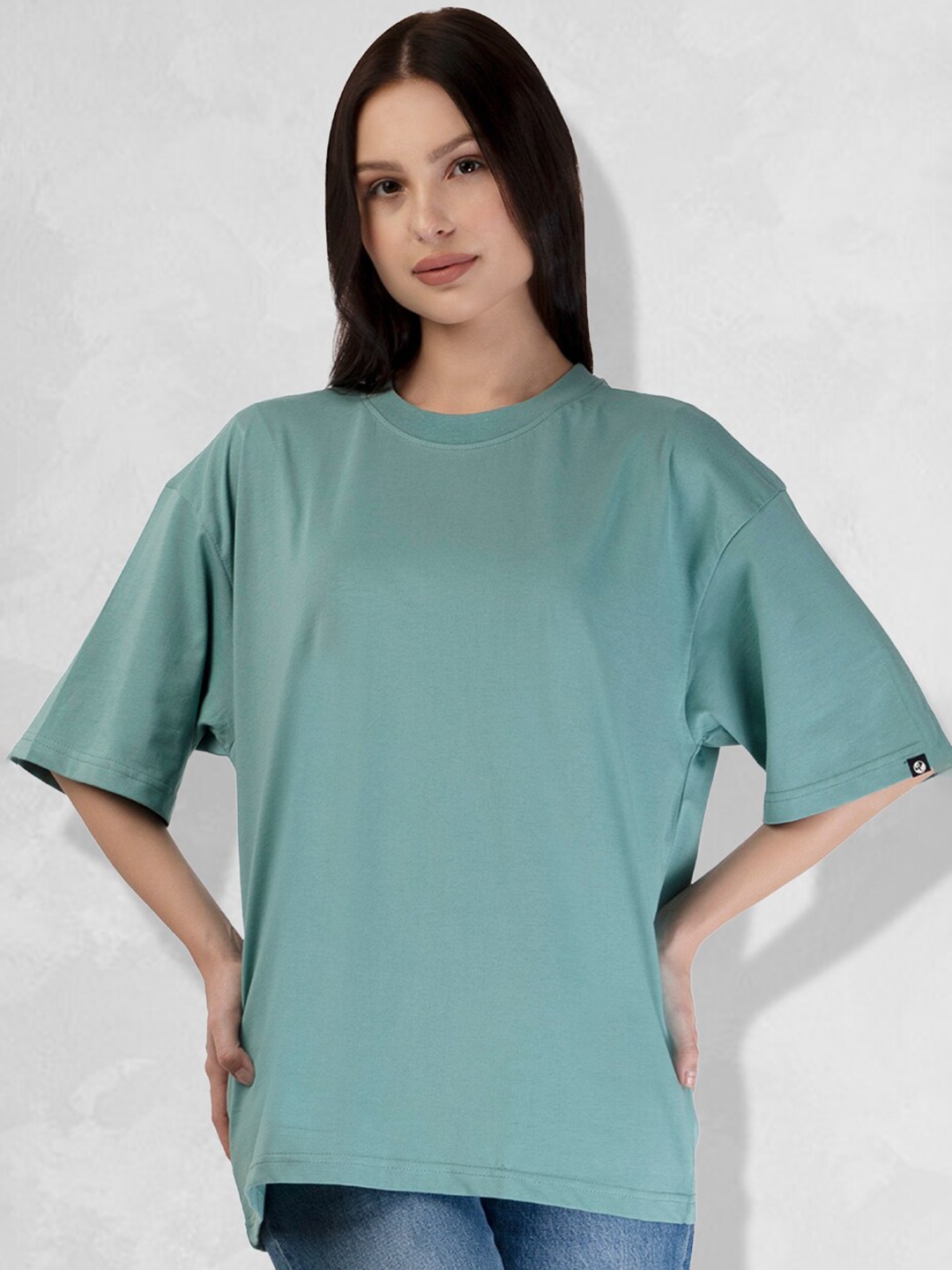 

PRONK Drop Shoulder Sleeves Pure Cotton Oversized T-shirt, Green