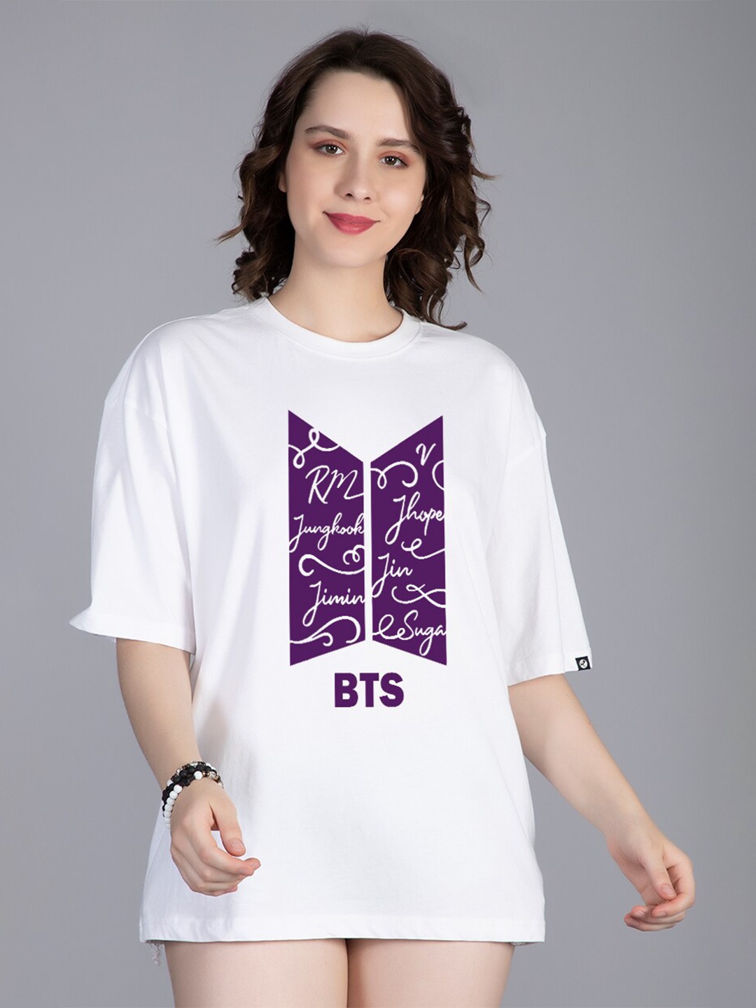 PRONK Army Printed Drop-Shoulder Sleeves Pure Cotton Oversized T-shirt, White
