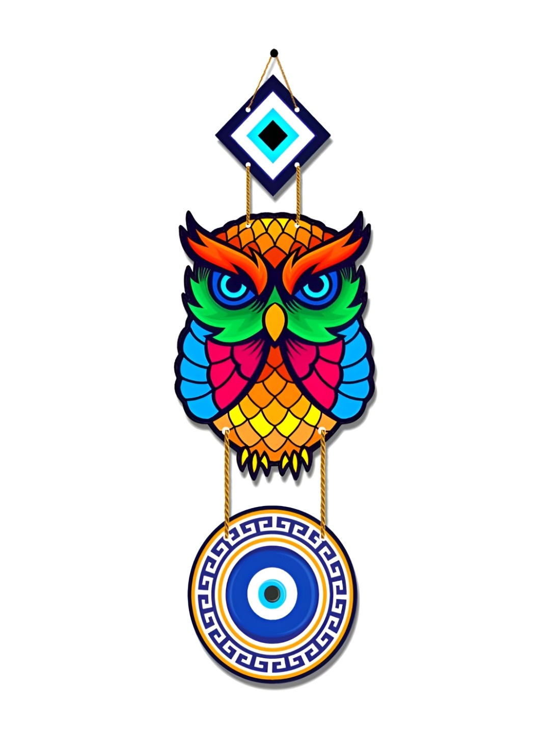 

Home Delight Blue & Red Evil Eye Owl Designed Wooden Wall Hanging