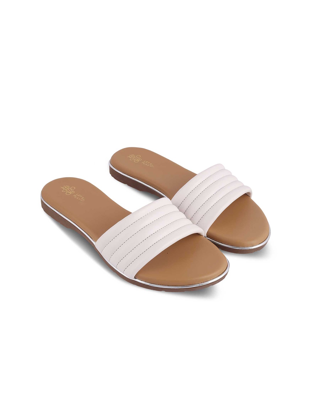 

Tresmode Women Synthetic Leather Striped Open Toe Flats, White