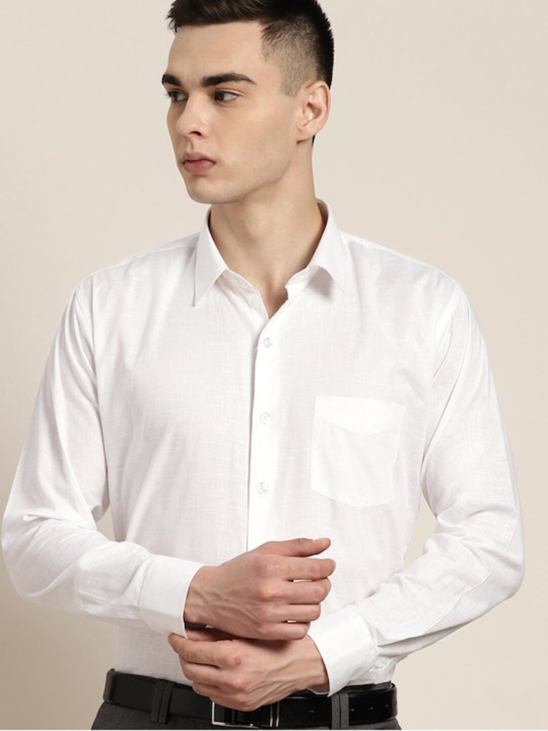 

Hancock Standard Slim Fit Spread Collar Linen Formal Shirt, White