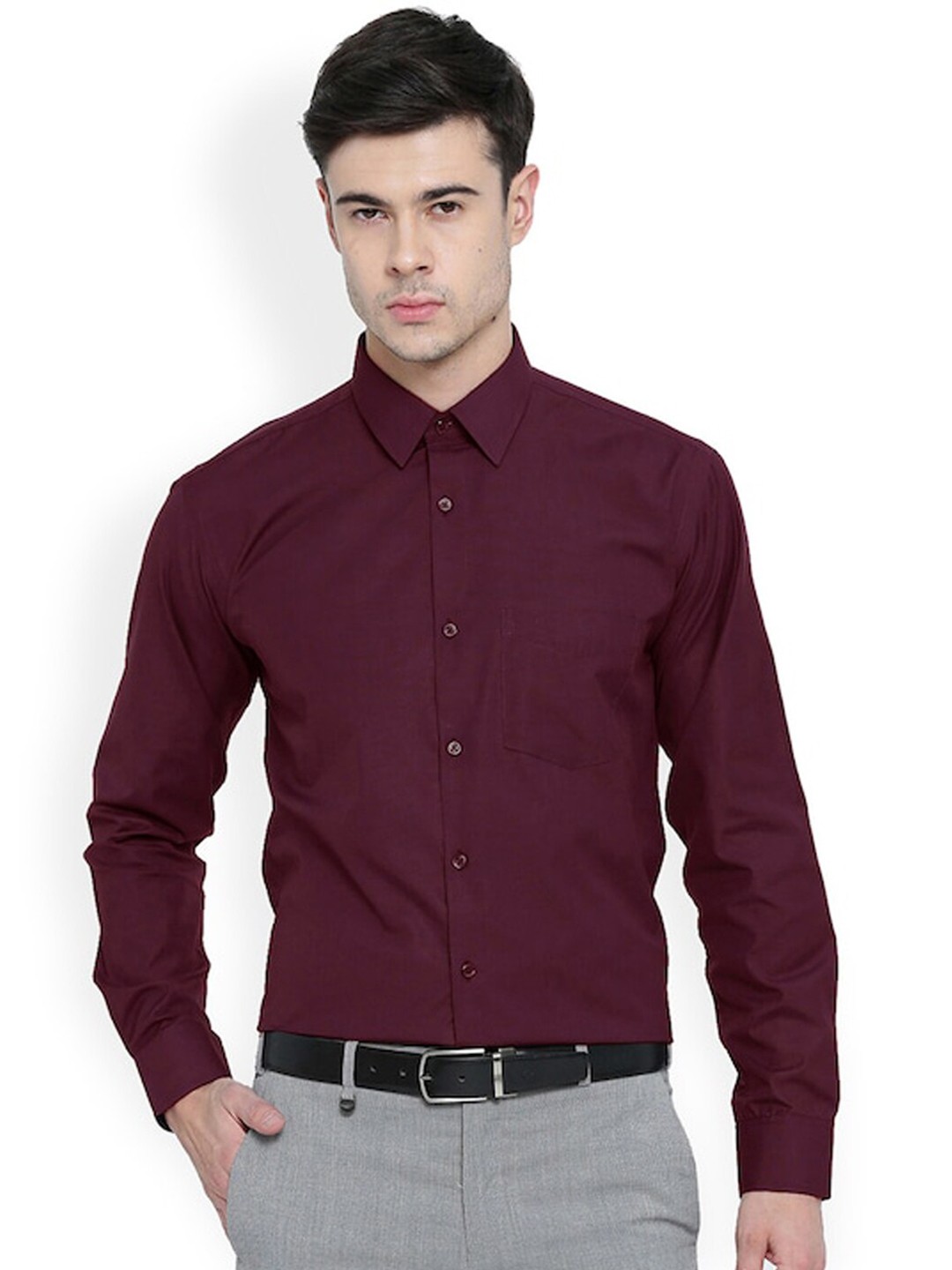 

Hancock Standard Slim Fit Spread Collar Formal Shirt, Maroon