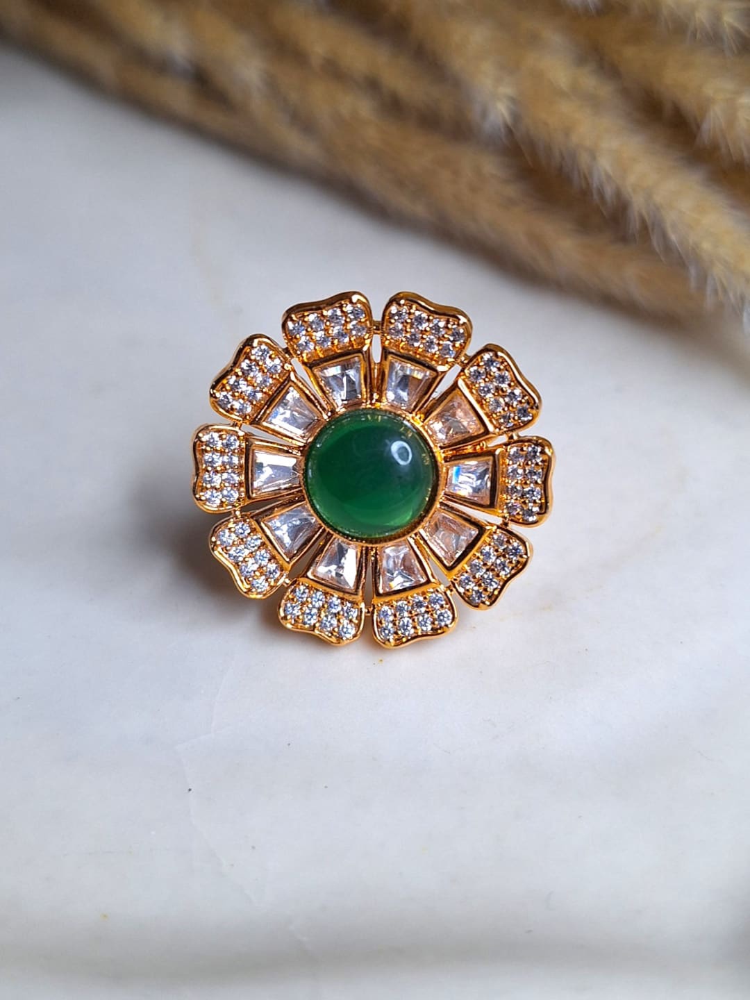 

XAGO Gold-Plated Kundan-Studded Flower-Design Finger Ring