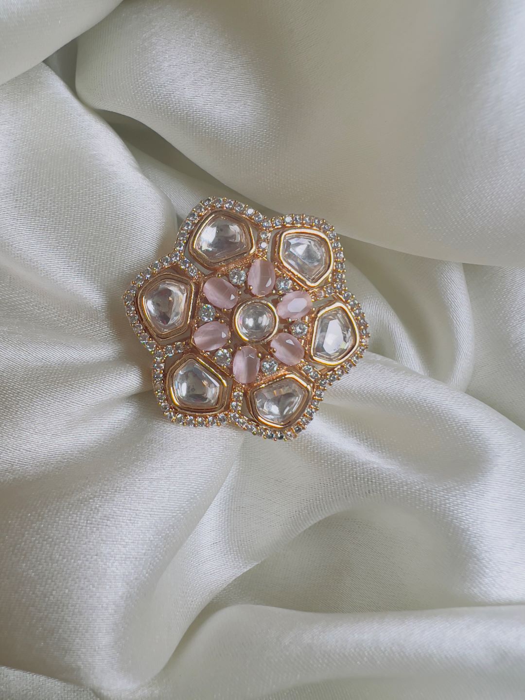 

XAGO Gold-Plated American Diamond Studded Flower-Design Finger Ring