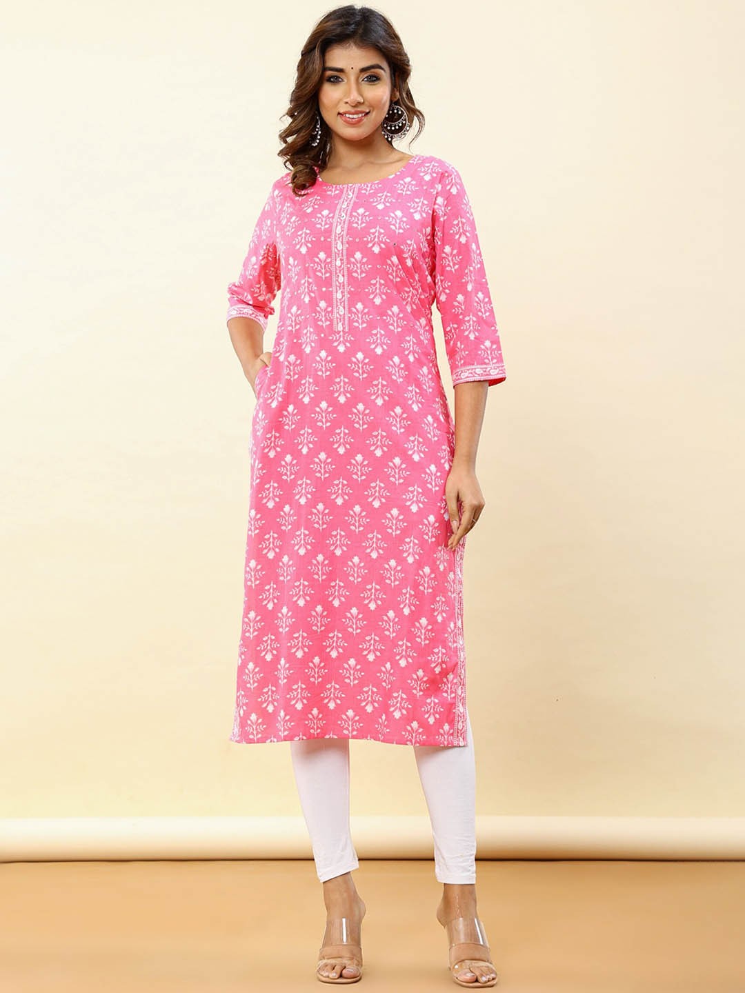 

KALINI Women Geometric Kurta, Pink