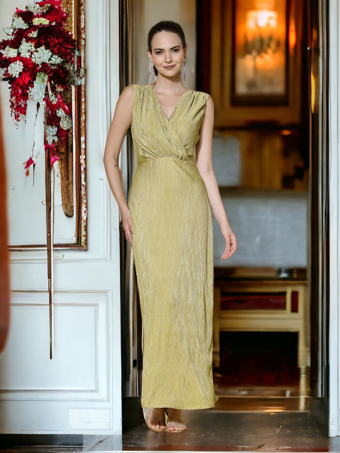 

ATRAENTA Satin Maxi Dress, Green