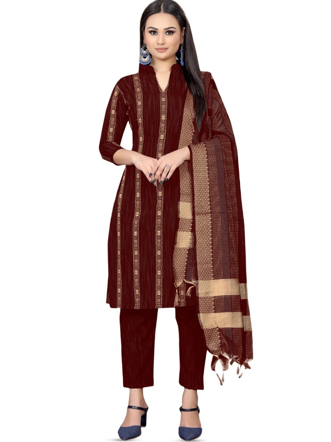 

Leeza Store Ethnic Motifs Jacquard Woven Design Unstitched Dress Material, Burgundy