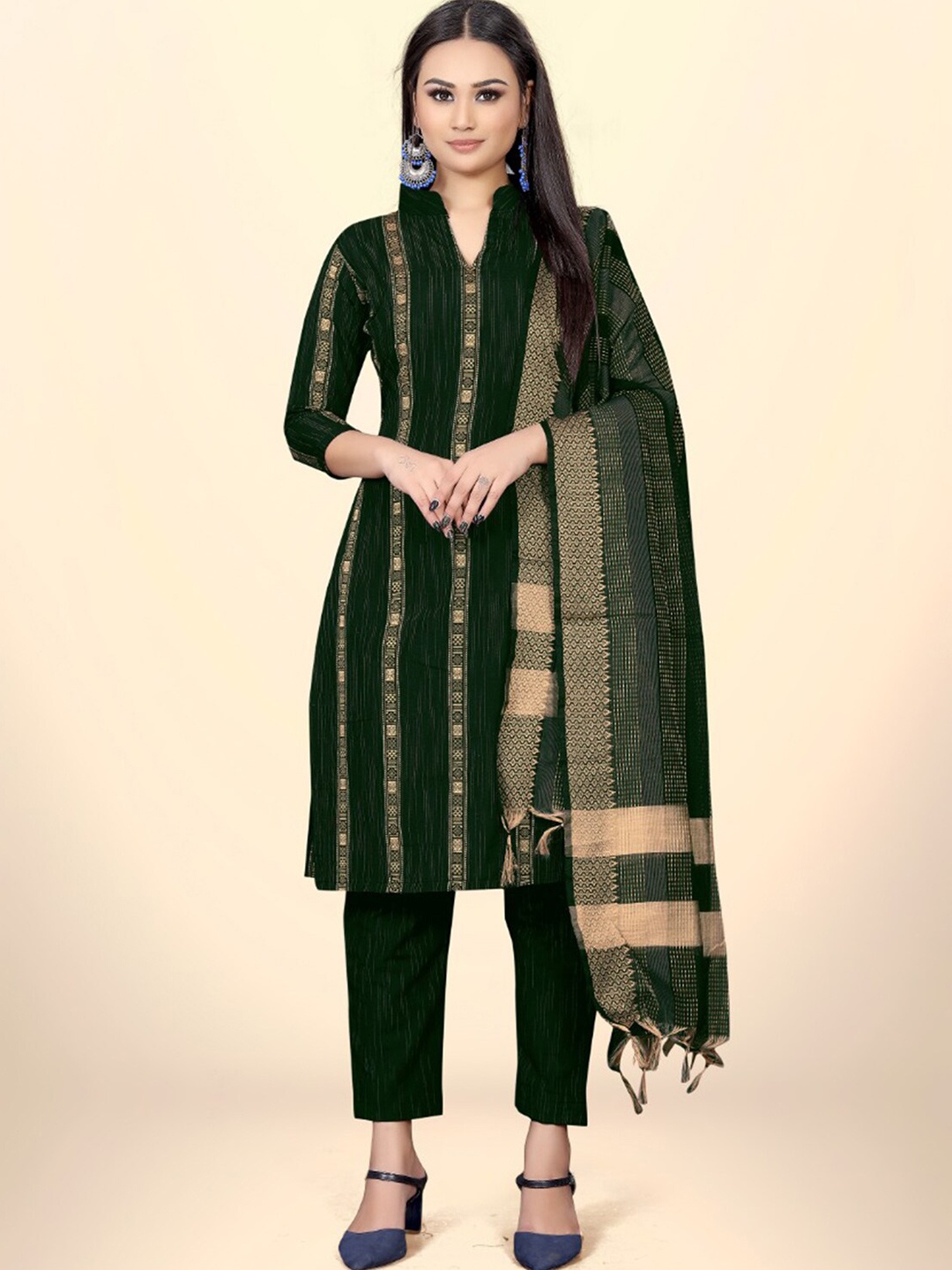 

Leeza Store Ethnic Motifs Jacquard Woven Design Unstitched Dress Material, Green