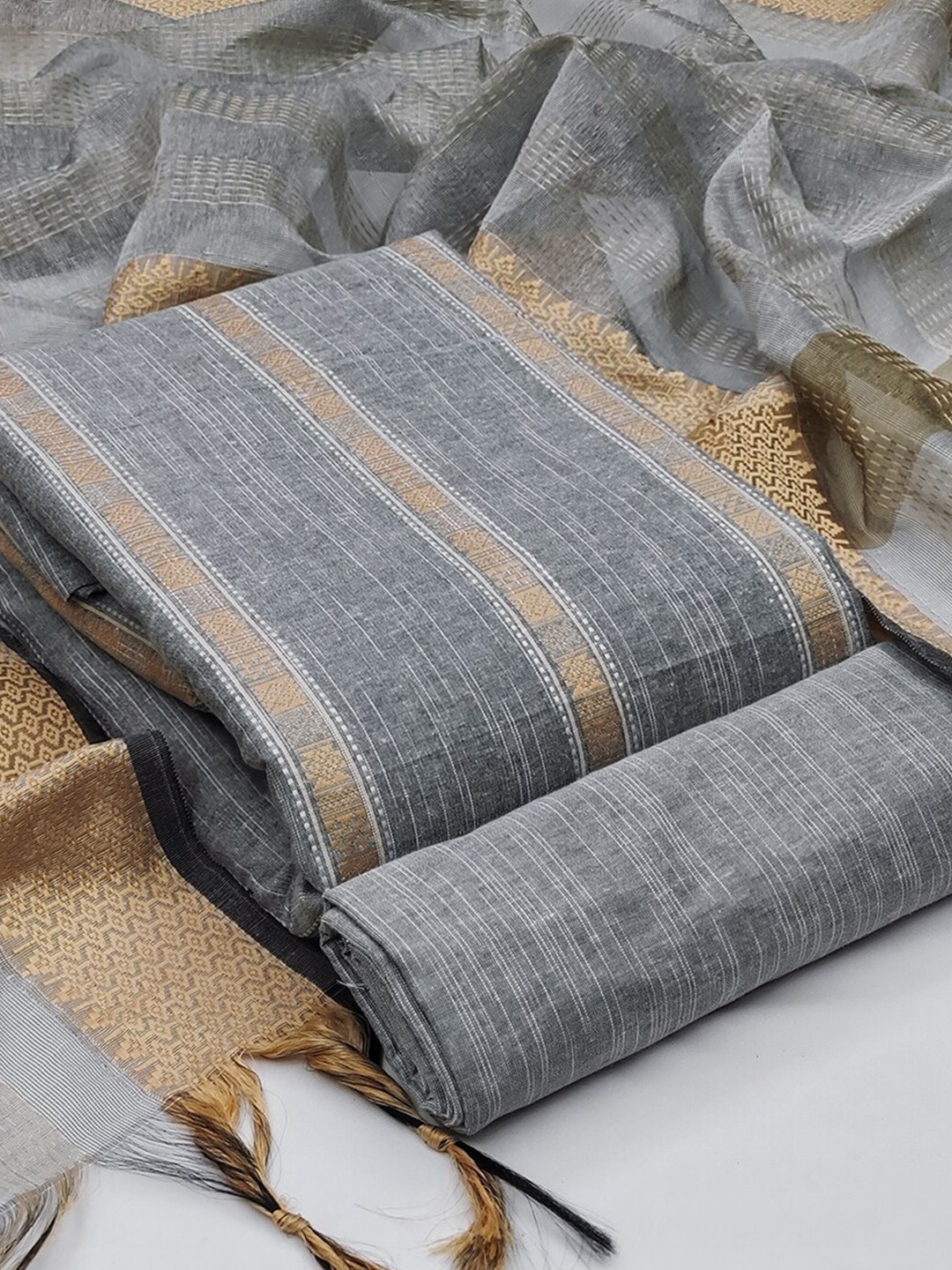

Leeza Store Ethnic Motifs Jacquard Woven Design Unstitched Dress Material, Grey