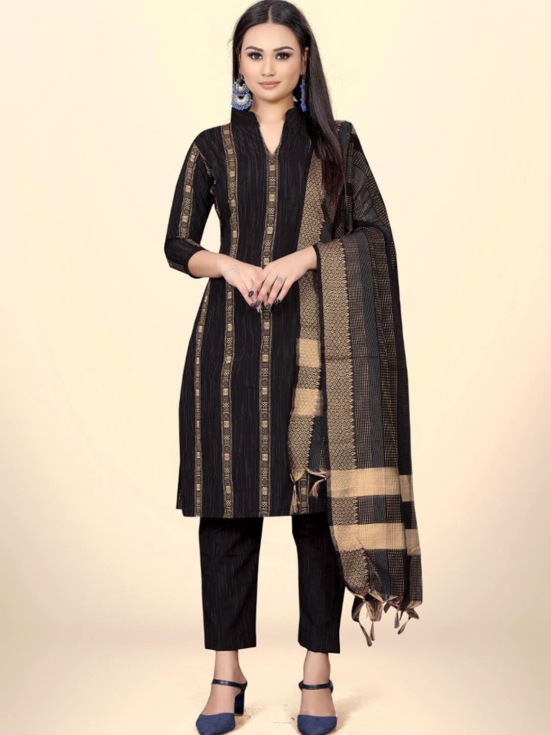 

Leeza Store Ethnic Motifs Jacquard Woven Design Unstitched Dress Material, Black