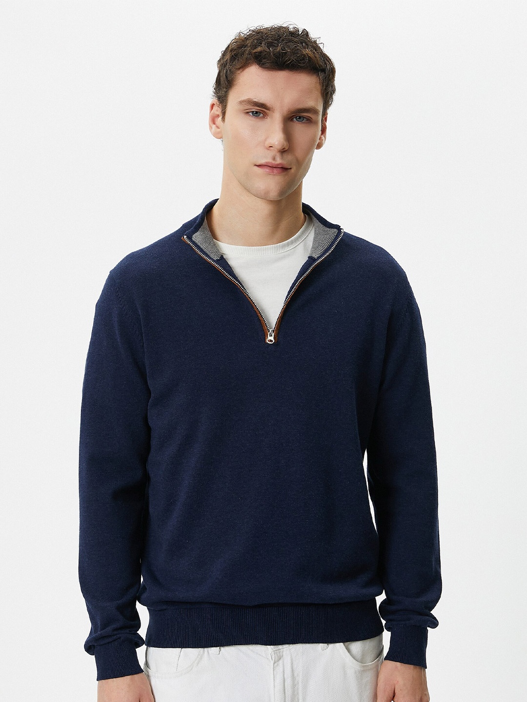 

Koton Mock Collar Long Sleeves Pure Cotton Pullover, Navy blue