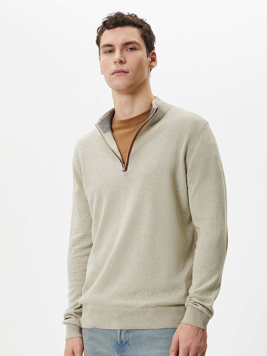 

Koton Mock Collar Pure Cotton Pullover, Beige