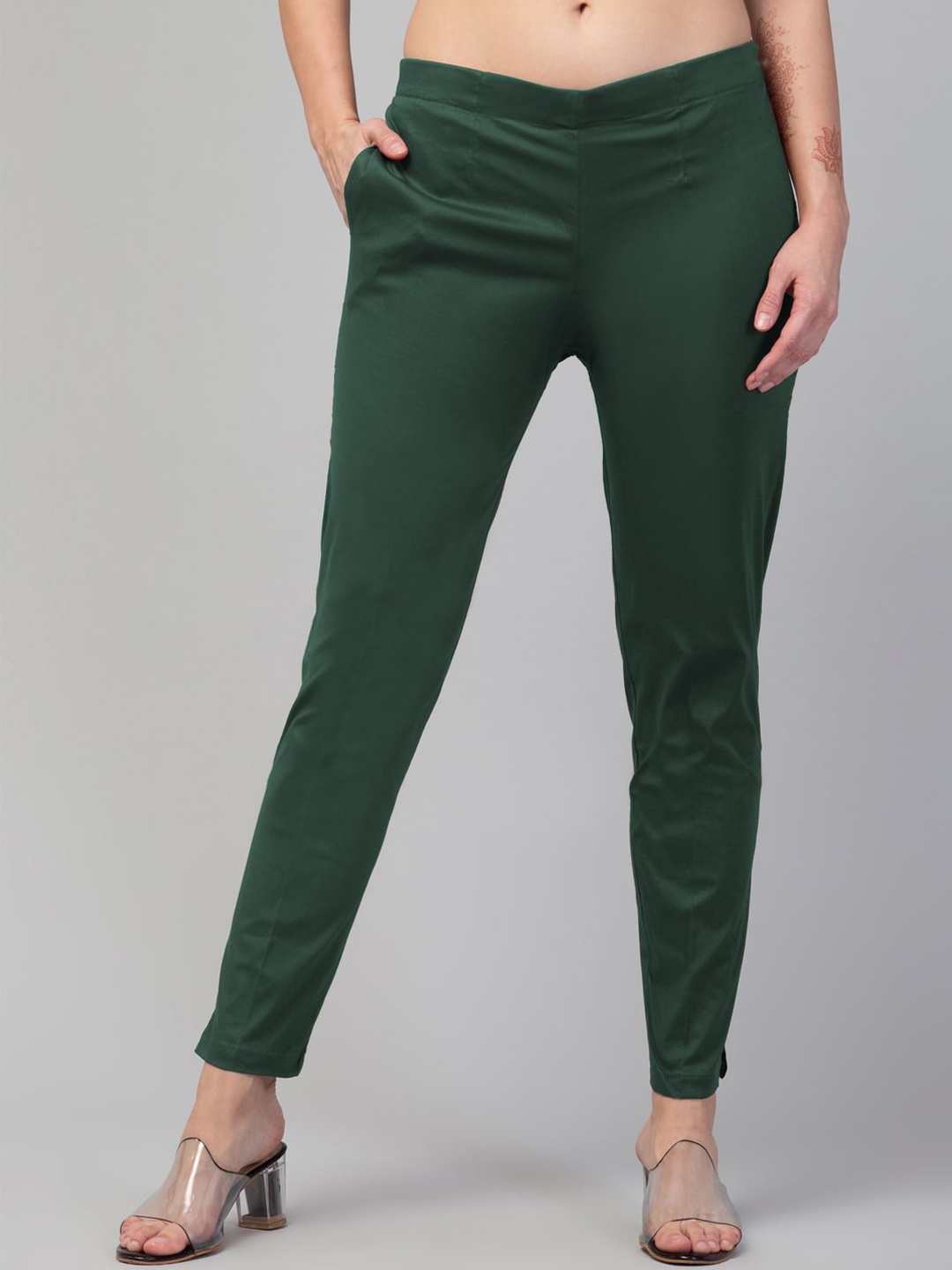 

Trend Level Women Original Easy Wash Cotton Cigarette Trousers, Green