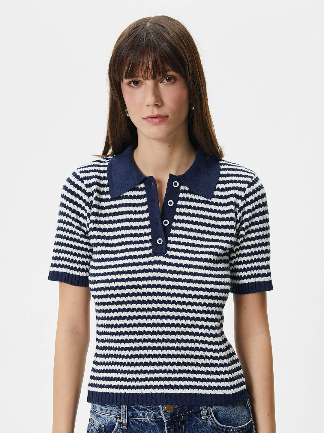 

Koton Striped Acrylic Pullover, Navy blue