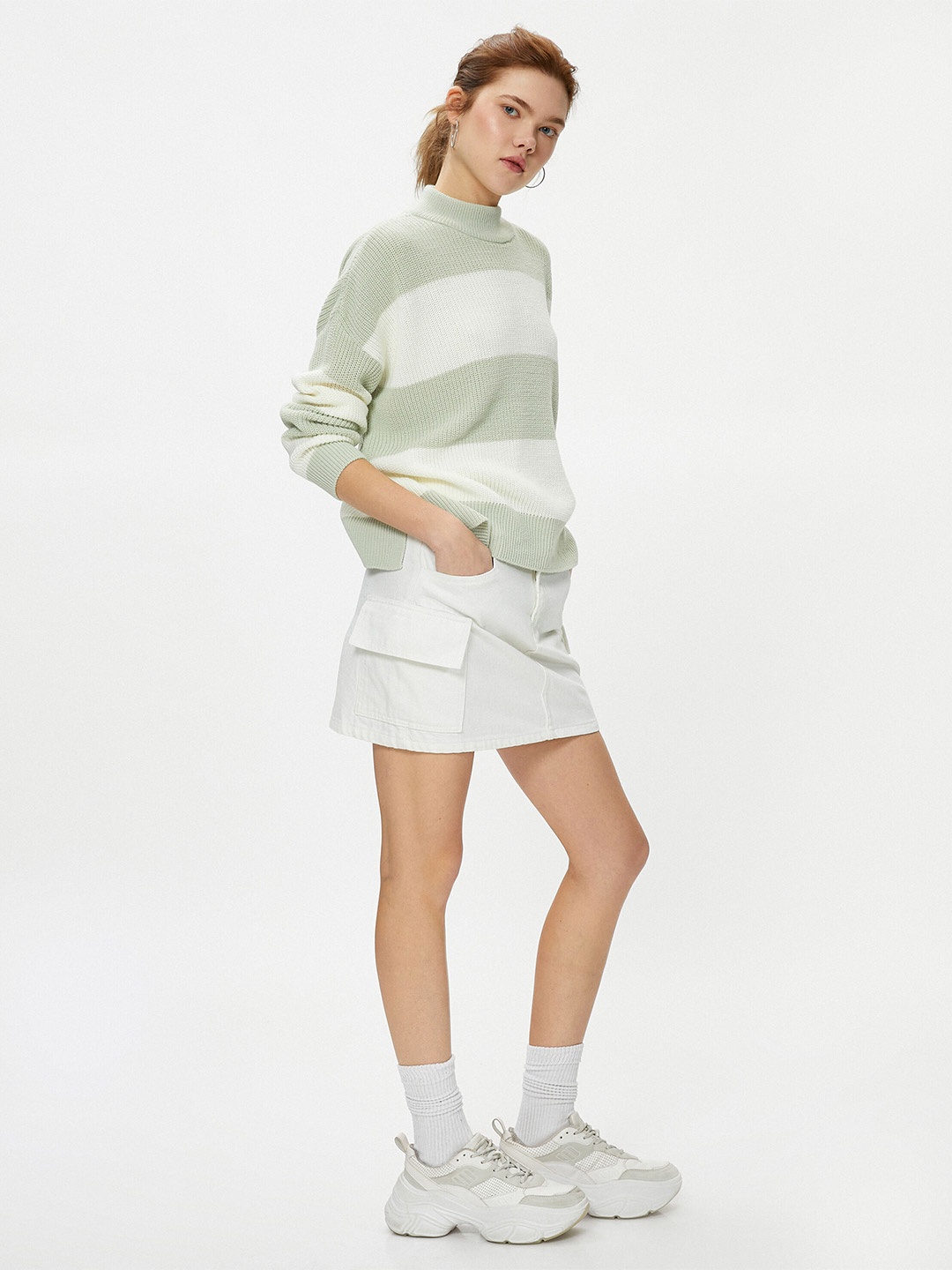 

Koton Colourblocked High Neck Acrylic Pullover, Green