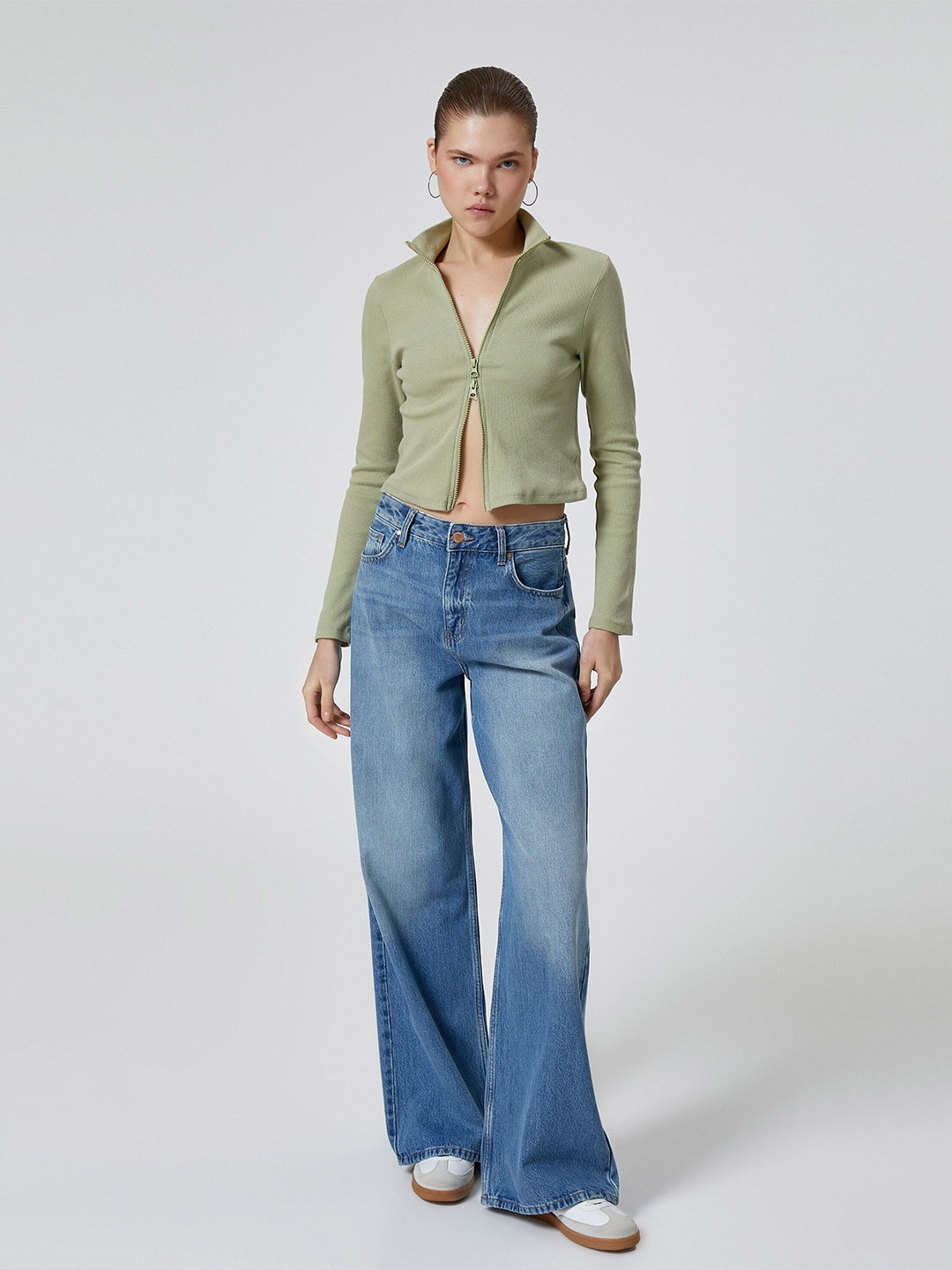 

Koton Mock Collar Crop Cardigan, Green