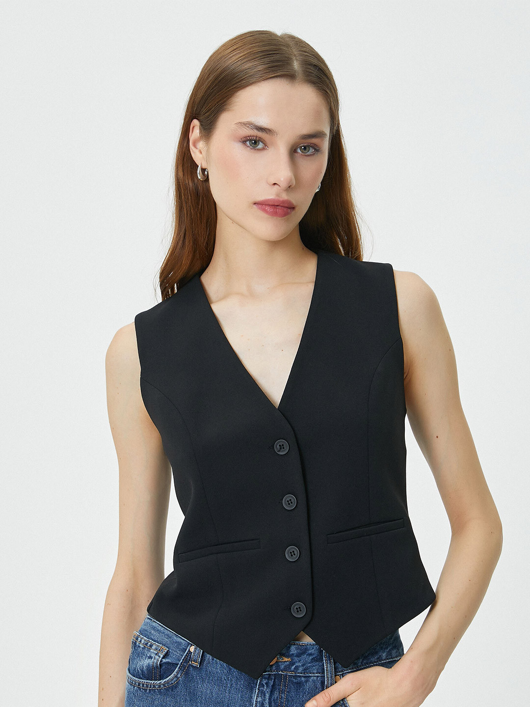 

Koton V-Neck Sleeveless Waistcoat, Black