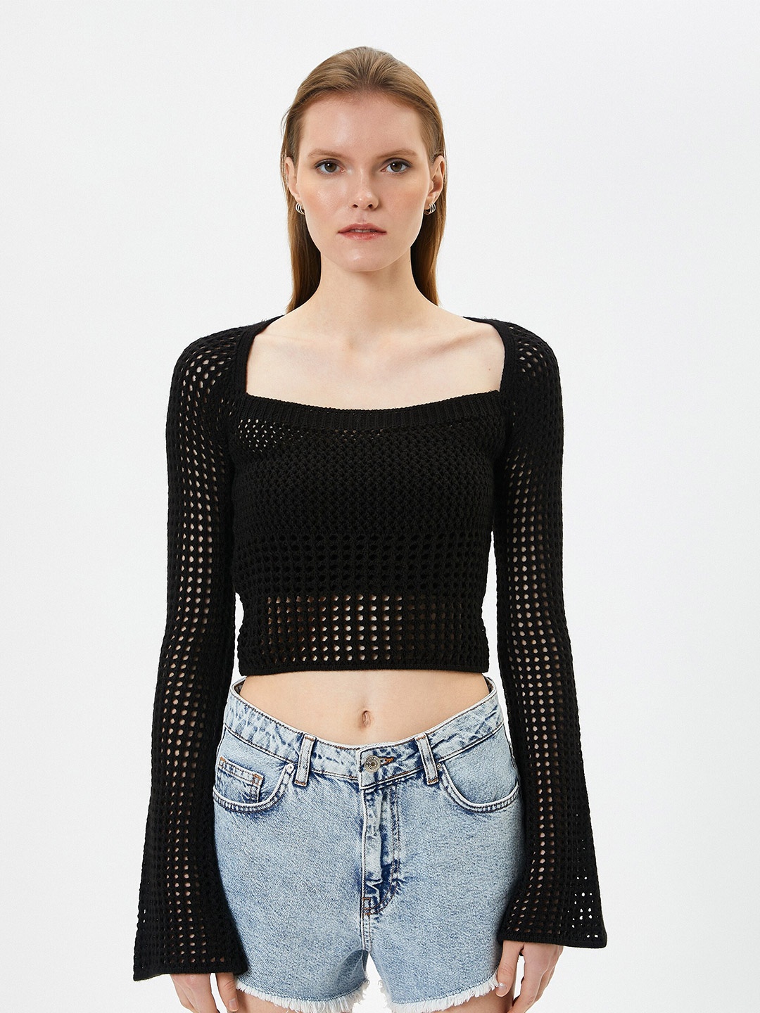 

Koton Sqaure Neck Acrylic Crop Pullover, Black