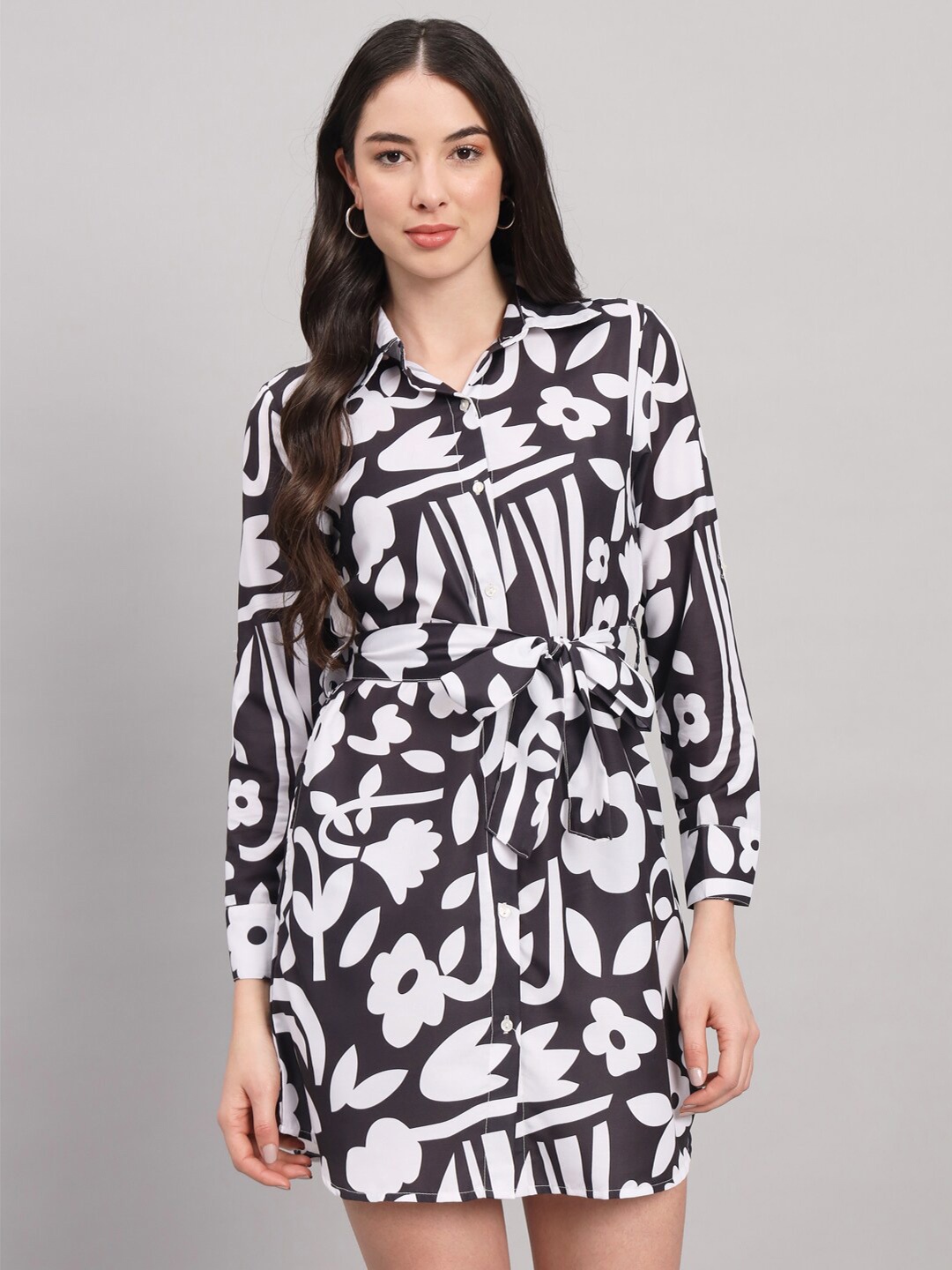 

The Dry State Floral Print Shirt Mini Dress, Black