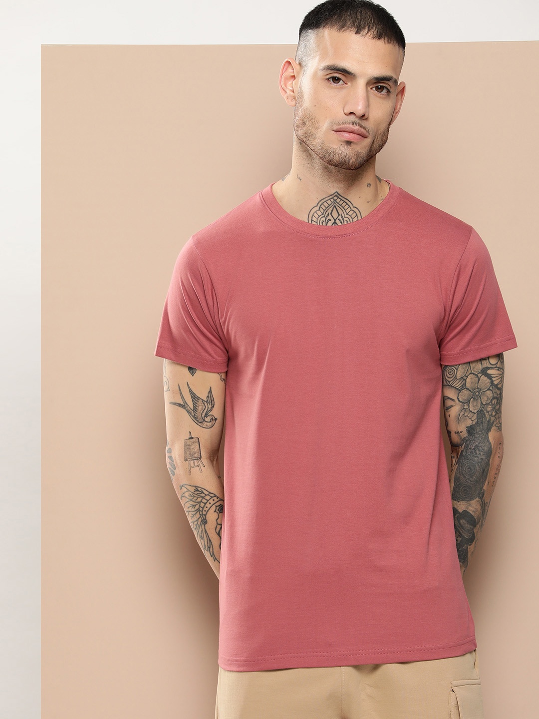 

Difference of Opinion Men Pure Cotton T-shirt, Rose