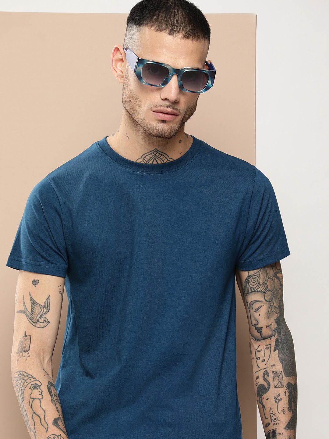 

Difference of Opinion Men Pure Cotton T-shirt, Navy blue