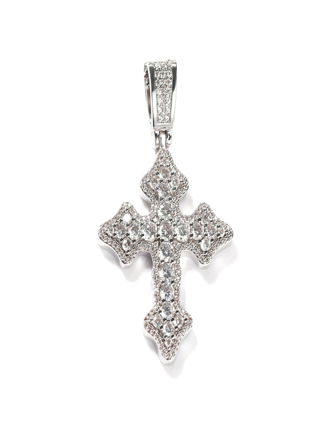 

Drip Project Rhodium-Plated Cubic Zirconia Studded Contemporary Pendant, Silver