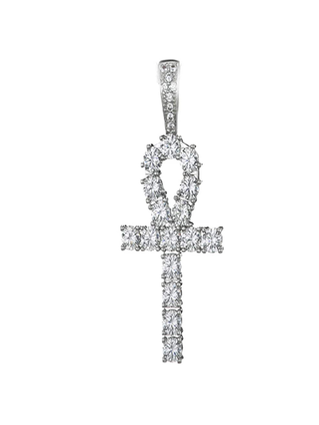 

Drip Project Men Rhodium-Plated CZ-Studded Contemporary Brass Pendant, White