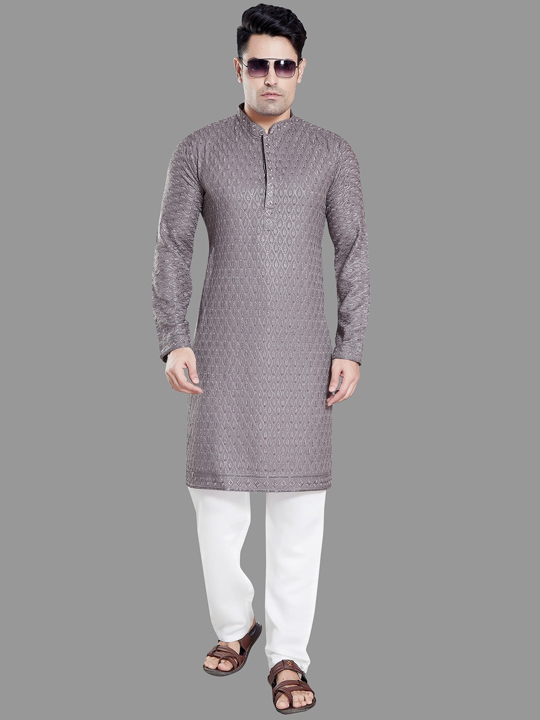 

Rani Saahiba Floral Embroidered Kurta, Grey