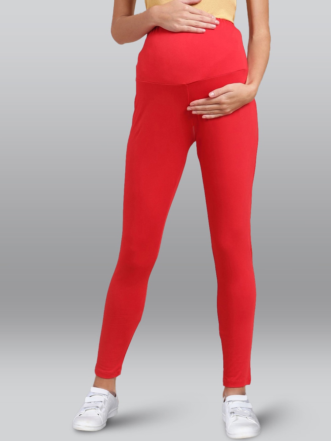 

LYRA Overbelly Stretchable Ankle Length Maternity Leggings, Red