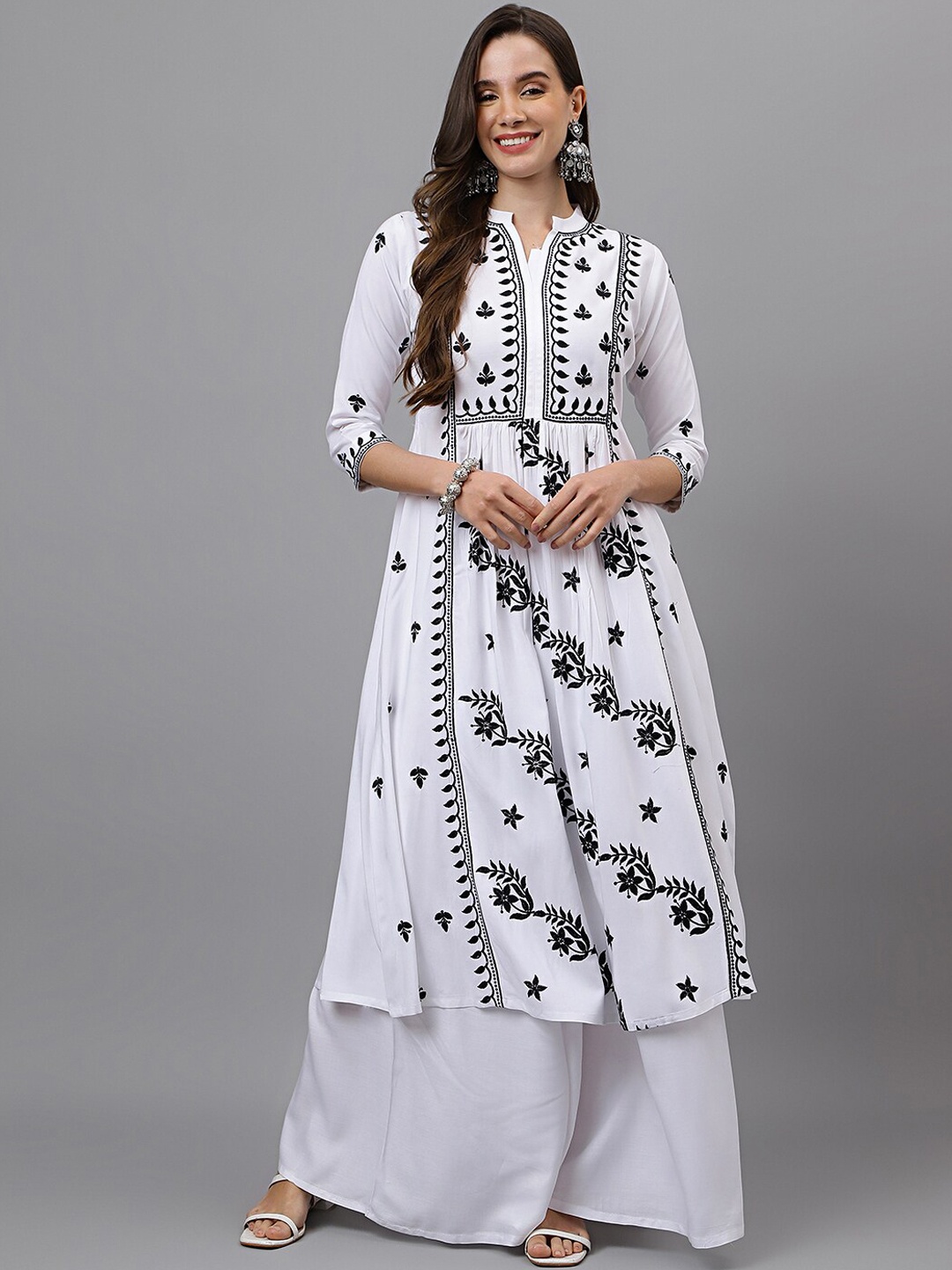 

RATAN Women Striped Mirror Work White Romance Kurta