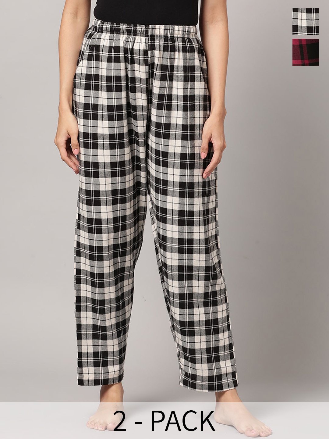 

Kryptic Pack Of 2 Checked Cotton Lounge Pants, Black