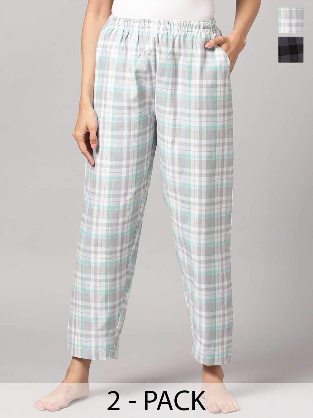 

Kryptic Pack Of 2 Checked Cotton Lounge Pants, Grey