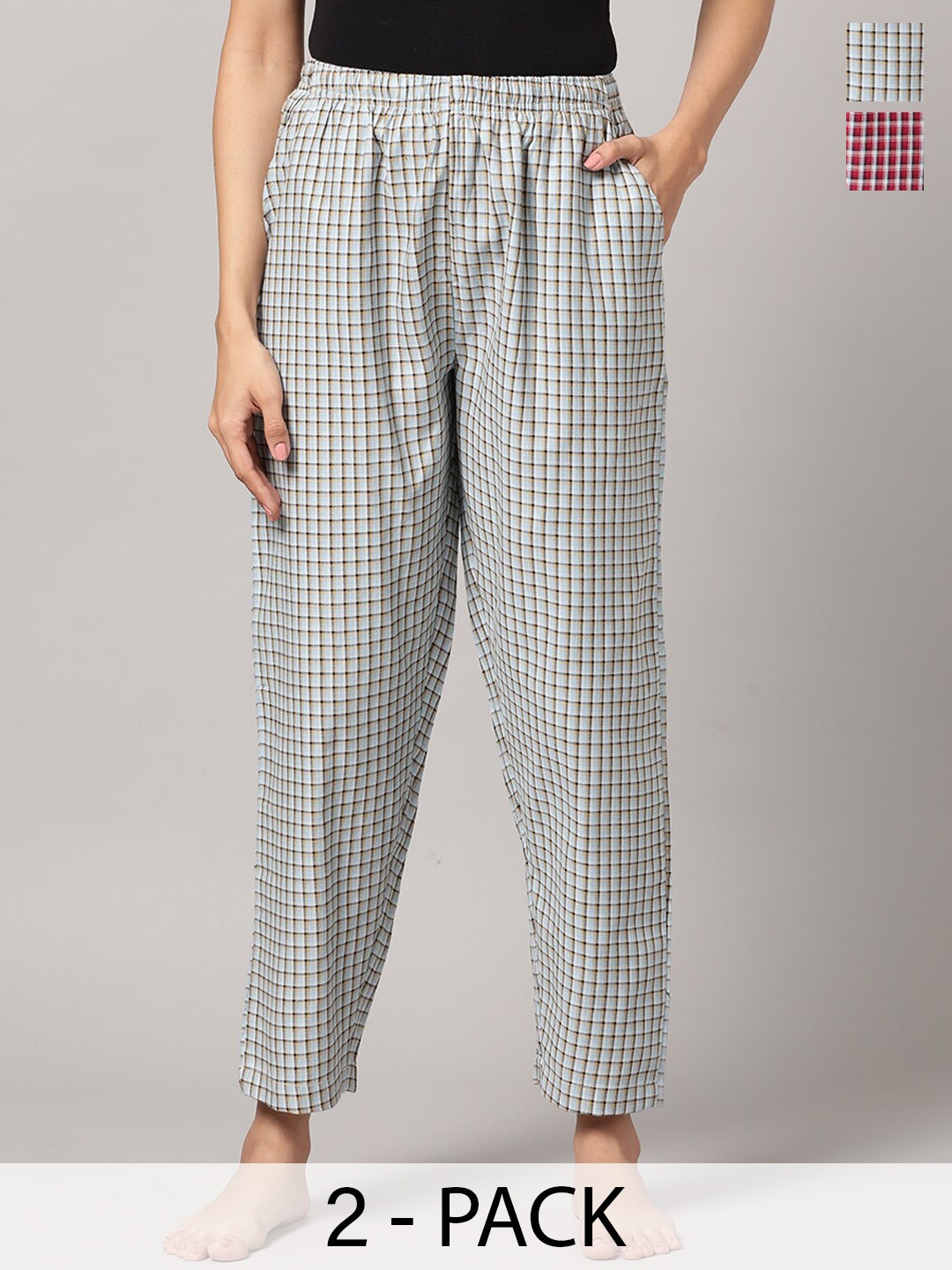 

Kryptic Pack Of 2 Checked Cotton Lounge Pants, Blue