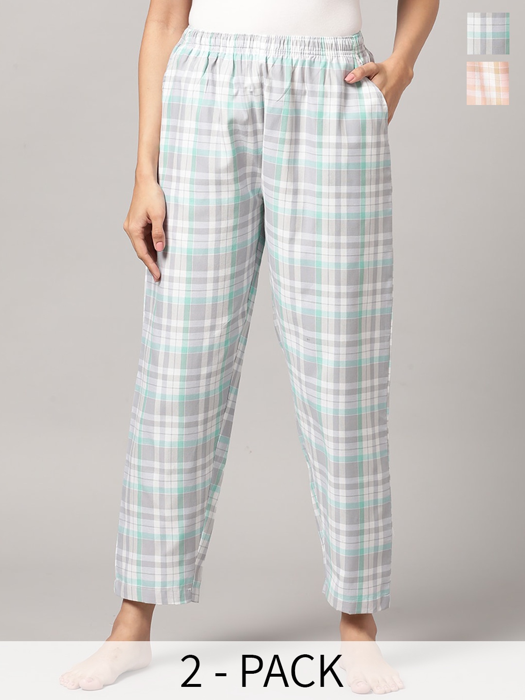 

Kryptic Pack Of 2 Checked Cotton Lounge Pants, Grey