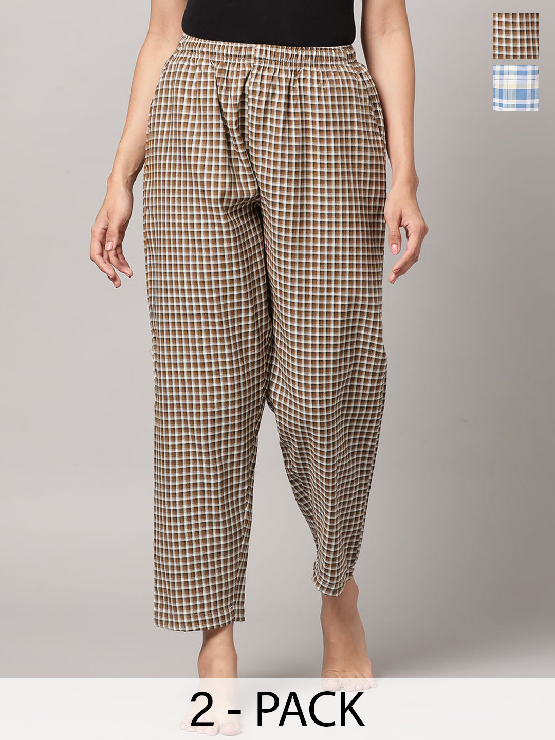 

Kryptic Pack Of 2 Checked Cotton Lounge Pants, Blue