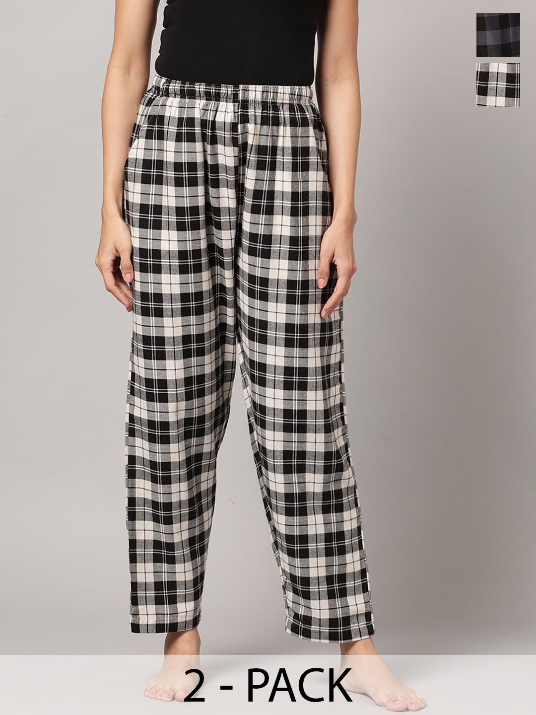 

Kryptic Pack Of 2 Checked Cotton Lounge Pants, Black