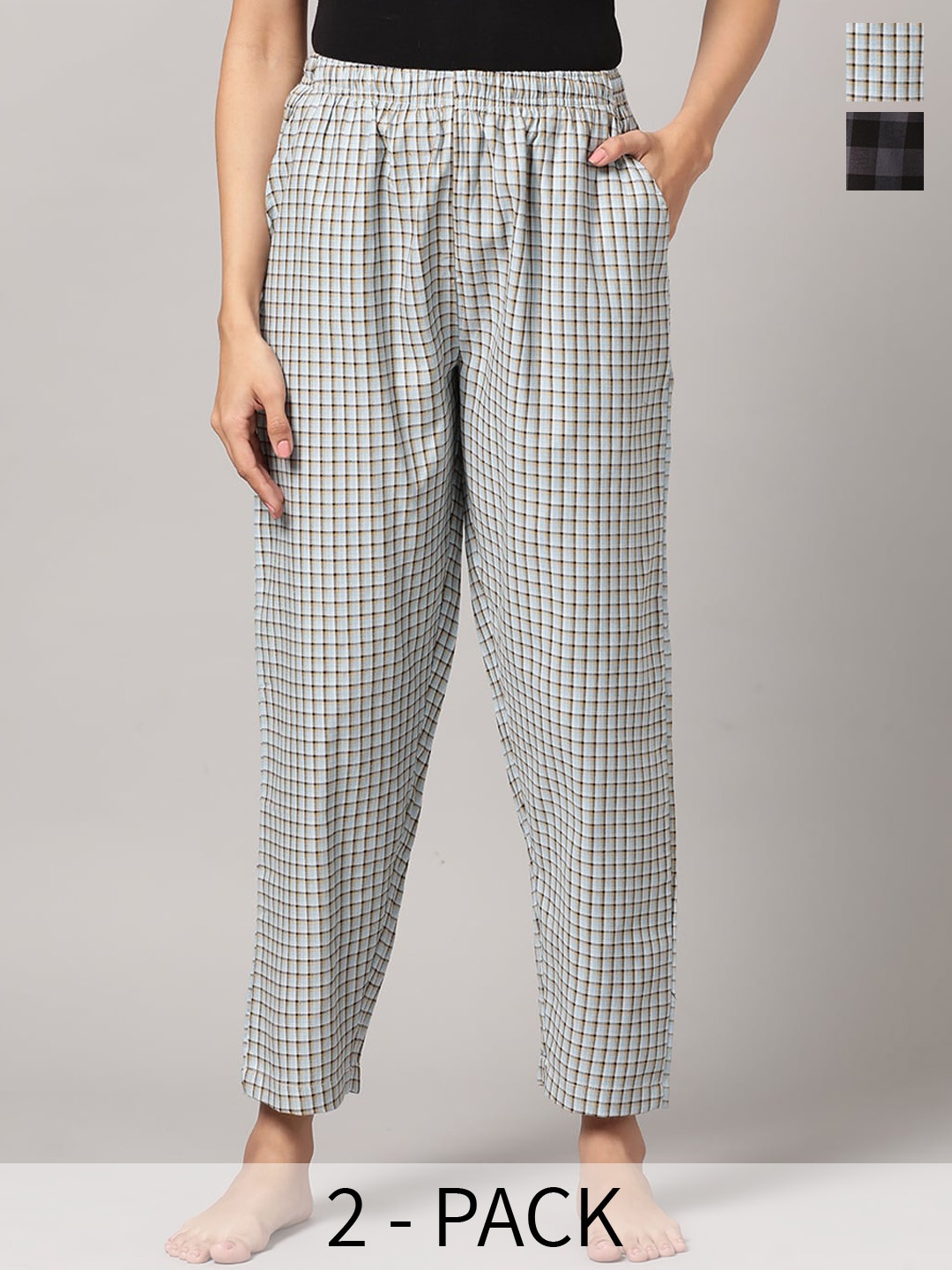 

Kryptic Pack Of 2 Checked Cotton Lounge Pants, Blue