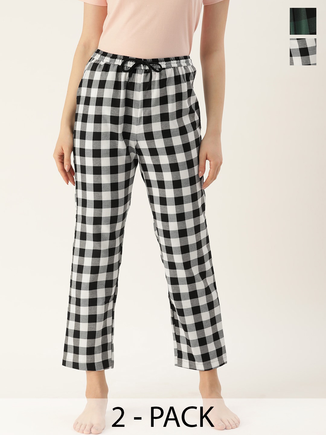 

Kryptic Pack Of 2 Checked Cotton Lounge Pants, Green