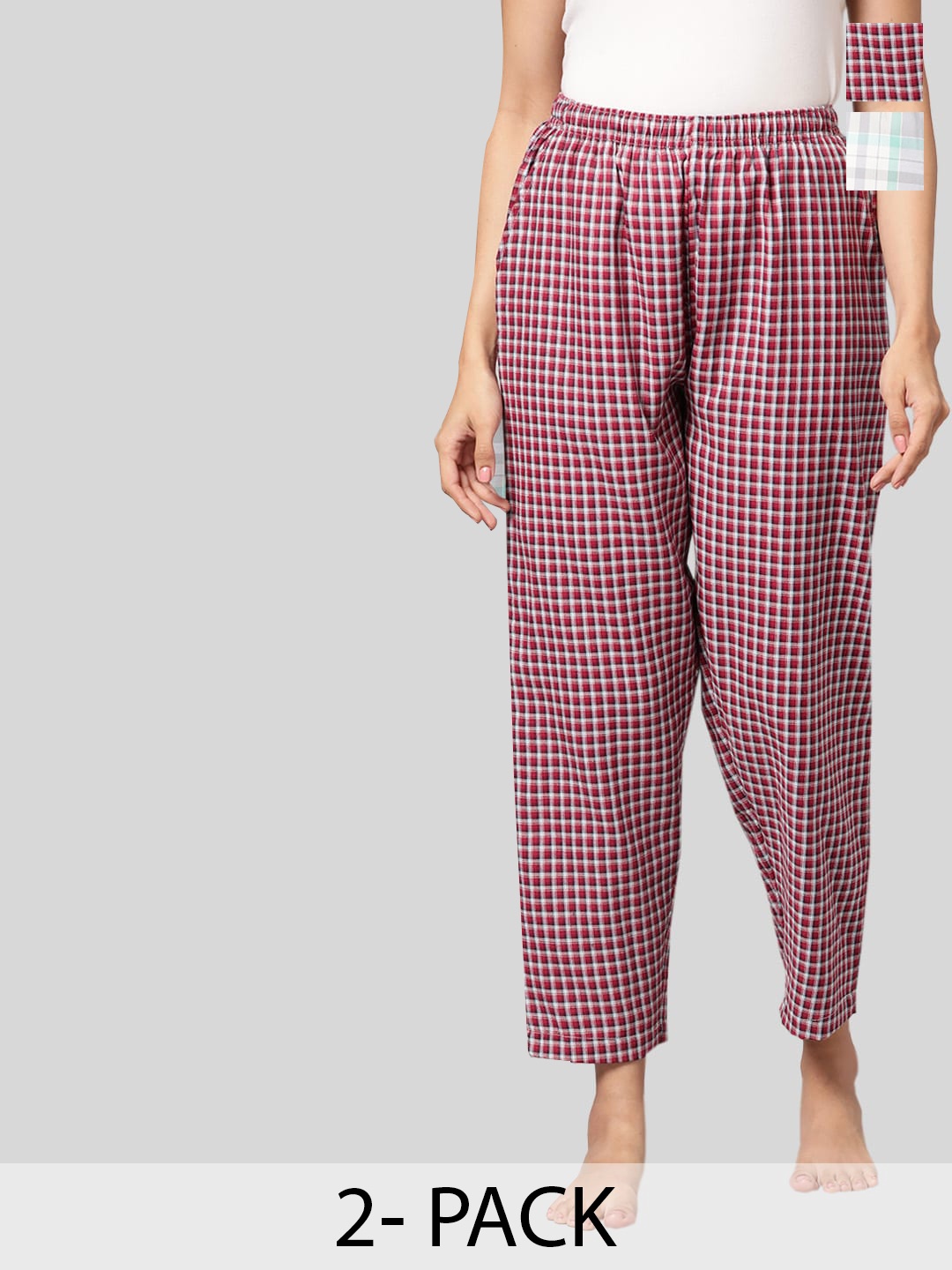 

Kryptic Women Pack Of 2 Checked Cotton Lounge Pants, Grey