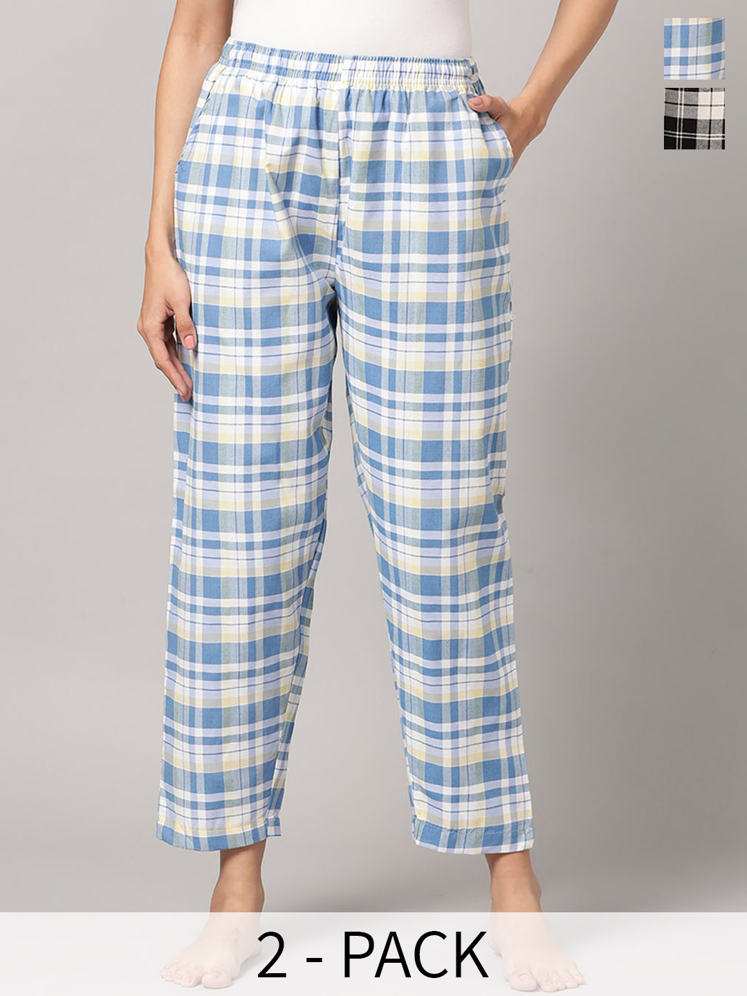 

Kryptic Pack Of 2 Checked Cotton Lounge Pants, Blue